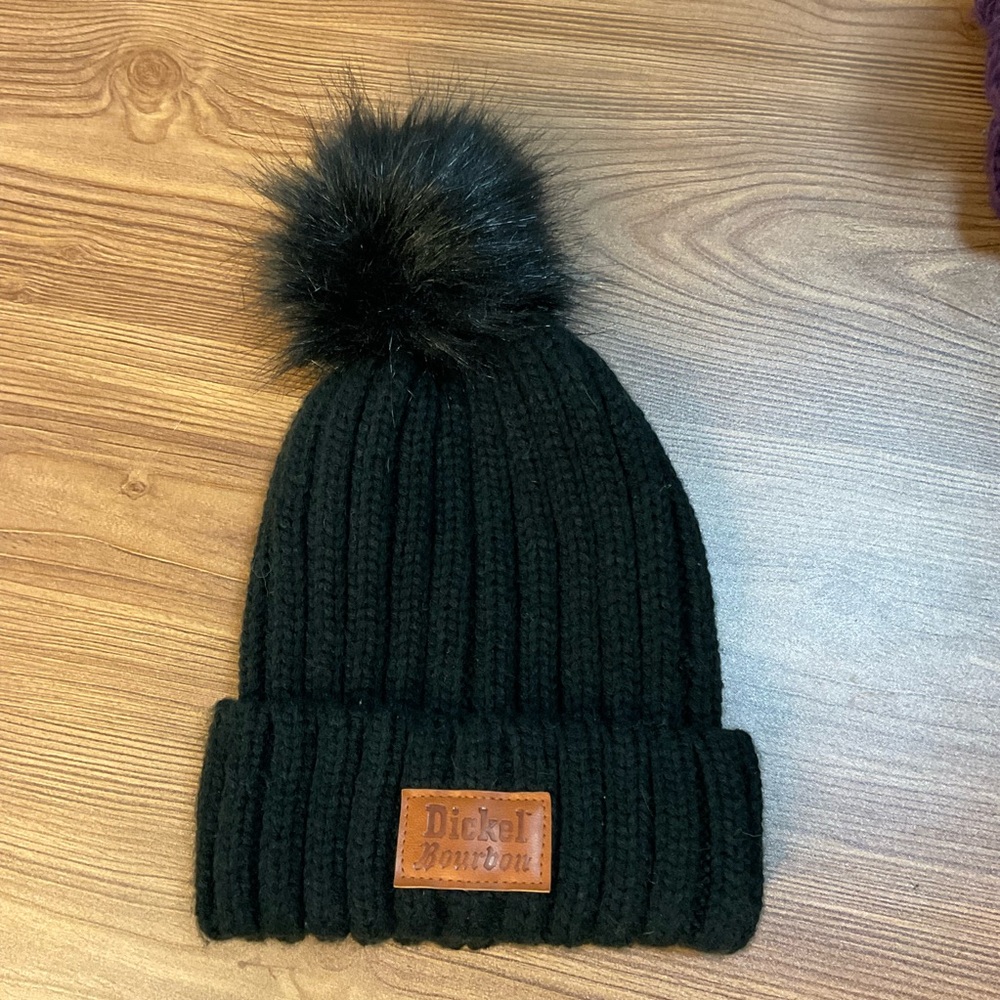 George Dickel Bourbon Black Pom Pom Beanie Leeman New York Ribbed Knit Hat